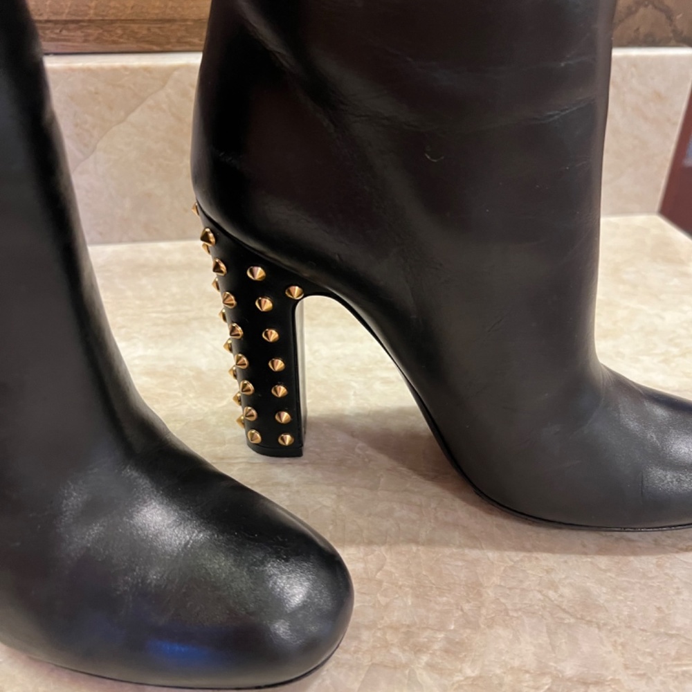 GUCCI Rodano black leather gold studded heel boots - Picture 4 of 14